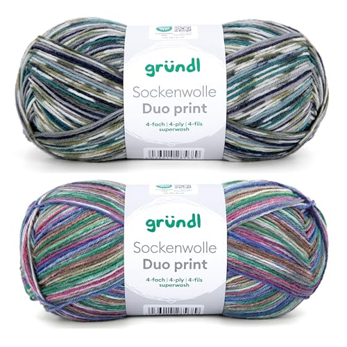 Gründl Wolle Sockenwolle Duo - Strickgarn für 2 Paar Socken - Strapazierfähig und hautfreundlich - 75% Schurwolle, 25% Polyamid - 2 Knäuel 100 g / 420 m - Nadelstärke 2,5-3 - grün-blau Gründl Wolle Sockenwolle Duo - Strickgarn für 2 Paar Socken - Strapazierfähig und hautfreundlich - 75% Schurwolle, 25% Polyamid - 2 Knäuel 100 g / 420 m - Nadelstärke 2,5-3 - grün-blau von Gründl