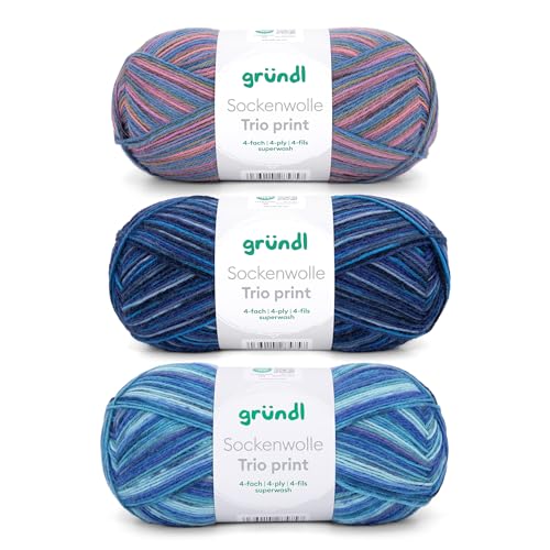 Gründl Wolle Sockenwolle Trio - Strickgarn für 3 Paar Socken - Strapazierfähig und hautfreundlich - 75% Schurwolle, 25% Polyamid - 3 Knäuel 100 g / 420 m - Nadelstärke 2,5-3 - blau flieder rosa Gründl Wolle Sockenwolle Trio - Strickgarn für 3 Paar Socken - Strapazierfähig und hautfreundlich - 75% Schurwolle, 25% Polyamid - 3 Knäuel 100 g / 420 m - Nadelstärke 2,5-3 - blau flieder rosa von Gründl