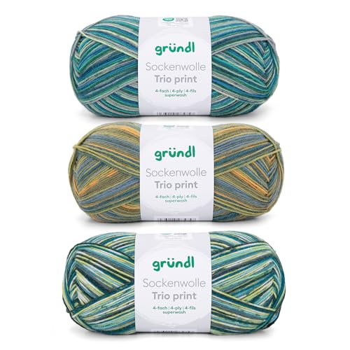 Gründl Wolle Sockenwolle Trio - Strickgarn für 3 Paar Socken - Strapazierfähig und hautfreundlich - 75% Schurwolle, 25% Polyamid - 3 Knäuel 100 g / 420 m - Nadelstärke 2,5-3 - grün aqua gelb Gründl Wolle Sockenwolle Trio - Strickgarn für 3 Paar Socken - Strapazierfähig und hautfreundlich - 75% Schurwolle, 25% Polyamid - 3 Knäuel 100 g / 420 m - Nadelstärke 2,5-3 - grün aqua gelb von Gründl