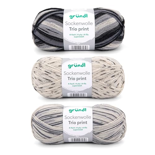 Gründl Wolle Sockenwolle Trio - Strickset 3 x 100 g + Anleitung - Sockengarn - Hautfreundlich & weich - 75% Schurwolle, 25% Polyamid - Nadelstärke 2,5-3 - grau beige Gründl Wolle Sockenwolle Trio - Strickset 3 x 100 g + Anleitung - Sockengarn - Hautfreundlich & weich - 75% Schurwolle, 25% Polyamid - Nadelstärke 2,5-3 - grau beige von Gründl