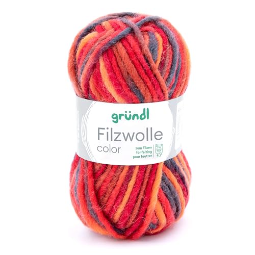 Gründl Wolle Filzwolle Color zum Stricken und Filzen - Wolle zum Stricken aus 100% Schurwolle - 1 x 50 g - rot-orange-schwarz Multicolor Gründl Wolle Filzwolle Color zum Stricken und Filzen - Wolle zum Stricken aus 100% Schurwolle - 1 x 50 g - rot-orange-schwarz Multicolor von Gründl