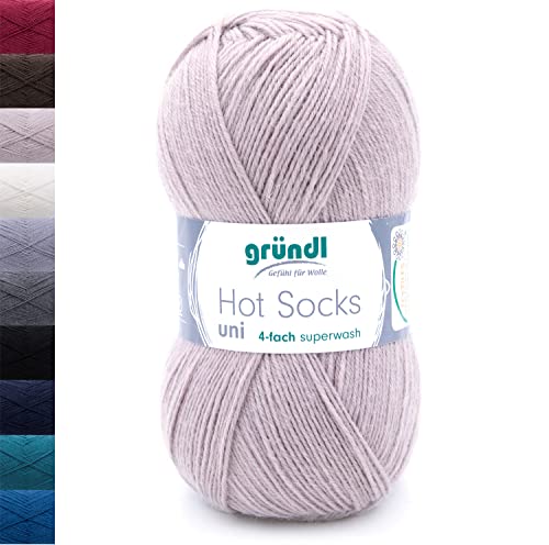 Sockenwolle 4fädig uni 100g Gründl Hot Socks 4-fädig einfarbig | 75% Wolle, 25% Polyamid | Strumpfwolle Sockengarn (4ply, 4fach) Wolle für Socken stricken (91 - sand) von Gründl