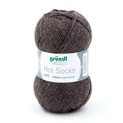 Sockenwolle 4fädig uni 50g | Gründl Hot Socks 4-fädig einfarbig | Strumpfwolle Sockengarn (4ply, 4fach) | 75% Wolle, 25% Polyamid | Socken stricken und häkeln (10 - schokobraun meliert) von Gründl