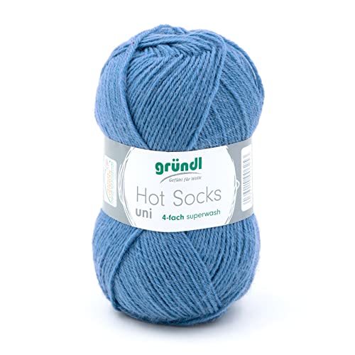 Sockenwolle 4fädig uni 50g | Gründl Hot Socks 4-fädig einfarbig | Strumpfwolle Sockengarn (4ply, 4fach) | 75% Wolle, 25% Polyamid | Socken stricken und häkeln (11 - jeansblau) von Gründl