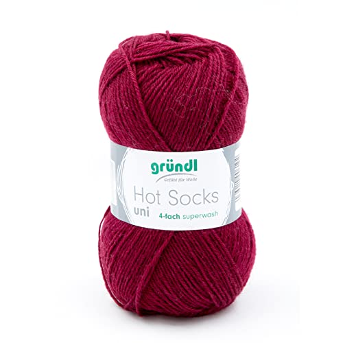 Sockenwolle 4fädig uni rot 50g | Gründl Hot Socks 4-fädig einfarbig dunkelrot | Strumpfwolle Sockengarn (4ply, 4fach) | 75% Wolle, 25% Polyamid | Socken stricken und häkeln (19 - bordeaux) von Gründl