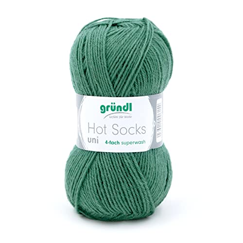 Sockenwolle 4fädig uni grün 50g | Gründl Hot Socks 4-fädig einfarbig | Strumpfwolle Sockengarn (4ply, 4fach) | 75% Wolle 25% Polyamid | Socken stricken und häkeln (22 - tannengrün) von Gründl