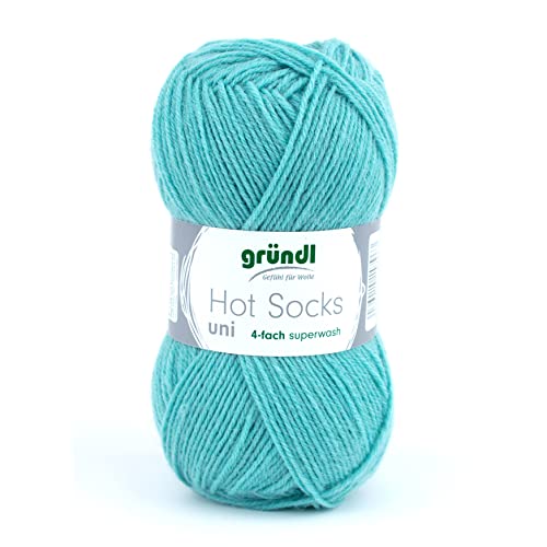 Sockenwolle 4fädig uni türkis 50g | Gründl Hot Socks 4-fädig einfarbig | Strumpfwolle Sockengarn (4ply, 4fach) | 75% Wolle 25% Polyamid | Socken stricken und häkeln (53 - mint) von Gründl