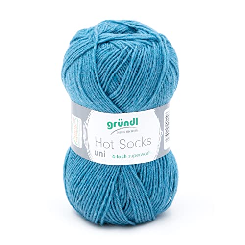 Sockenwolle 4fädig uni 50g | Gründl Hot Socks 4-fädig einfarbig blau | Strumpfwolle Sockengarn (4ply, 4fach) Wolle für Socken stricken und häkeln (56 - blau), 56 - türkisblau von Gründl