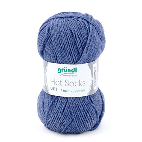 Sockenwolle 4fädig uni blau 50g | Gründl Hot Socks 4-fädig einfarbig | Strumpfwolle Sockengarn (4ply, 4fach) | 75% Wolle, 25% Polyamid | Socken stricken und häkeln (59 - jeans meliert) von Gründl