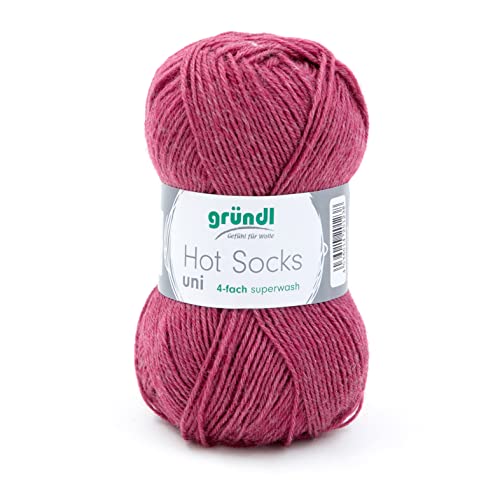 Sockenwolle 4fädig uni 50g | Gründl Hot Socks 4-fädig einfarbig rot marsala | Strumpfwolle Sockengarn (4ply, 4fach) | 75% Wolle, 25% Polyamid | Socken stricken und häkeln (63 - marsalarot meliert) von Gründl