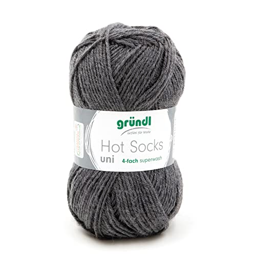 Sockenwolle 4fädig uni 50g | Gründl Hot Socks 4-fädig einfarbig dunkelgrau | Strumpfwolle Sockengarn (4ply, 4fach) | 75% Wolle, 25% Polyamid | Socken stricken und häkeln (31 - anthrazit) von Gründl