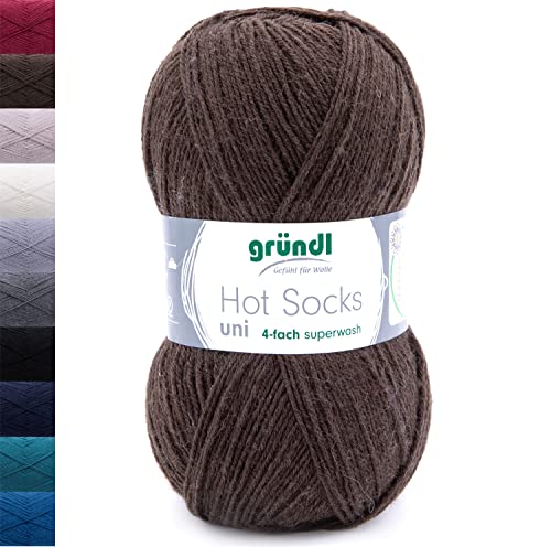 Sockenwolle 4fädig uni braun | 100g Gründl Hot Socks 4-fädig einfarbig | 75% Wolle, 25% Polyamid | Strumpfwolle Sockengarn (4ply, 4fach) Wolle für Socken stricken (81 - schokolade) von Gründl