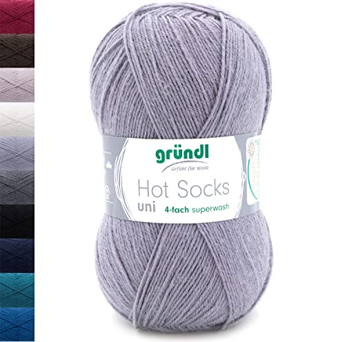 Sockenwolle 4fädig uni grau | 100g Gründl Hot Socks 4-fädig einfarbig | 75% Wolle, 25% Polyamid | Strumpfwolle Sockengarn (4ply, 4fach) Wolle für Socken stricken (82 - silbergrau) von Gründl