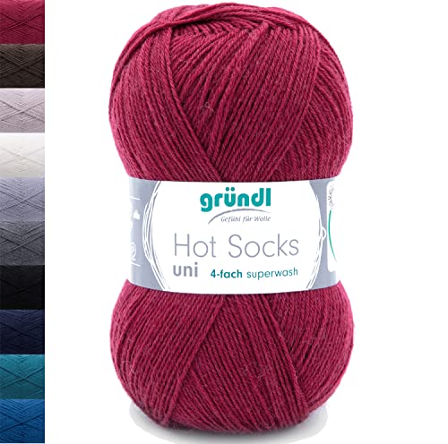 Sockenwolle 4fädig uni rot | 100g Gründl Hot Socks 4-fädig einfarbig | 75% Wolle, 25% Polyamid | Strumpfwolle Sockengarn (4ply, 4fach) Wolle für Socken stricken (80 - bordeaux) von Gründl