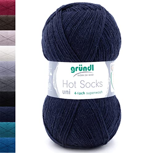 Sockenwolle 4fädig unifarben 100g Gründl Hot Socks 4-fädig einfarbig | 75% Wolle, 25% Polyamid | Strumpfwolle Sockengarn (4ply, 4fach) Wolle für Socken stricken (85 - marine) von Gründl