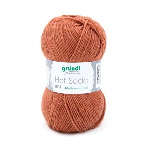 Strumpfwolle Hot Socks uni, 75% Schurwolle, 25% Polyamid, Oeko-Tex Standard, 50g, 210m, Farbe 64, kupfer meliert von Gründl