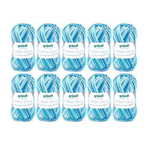 Gründl Cotton Quick Print Strickgarn / Häkelgarn (farbenfrohes Garn aus 100% Baumwolle, OEKO-TEX zertifiziert, 50 g / 125 m, Nadelstärke: 3 - 4, 10 x 50 g), Aqua Multicolor Gründl Cotton Quick Print Strickgarn / Häkelgarn (farbenfrohes Garn aus 100% Baumwolle, OEKO-TEX zertifiziert, 50 g / 125 m, Nadelstärke: 3 - 4, 10 x 50 g), Aqua Multicolor von Gründl