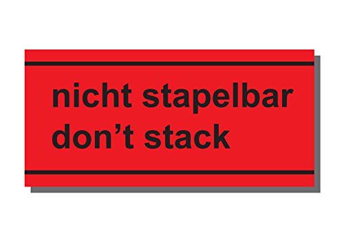Warn- und Hinweisetiketten, Abm (LxB): 145x70mm, aus Papier, 1000 Stück, rot, mit Aufdruck 'nicht stapelbar, don´t stack von Gründrucken