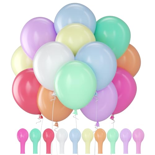 100 Stück Macaron Luftballons Set 30cm Matt Macaron Farben - 10 Farben Pastell Ballons mit Band Rosa Weiß für Geburtstag Hochzeit Baby Shower Party Dekoration - Grünsonne™ von Grünsonne