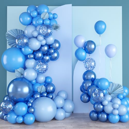 139 Stück Blaue Luftballons Set - Metallblau, Aquablau, Pastellblau mit Glitzer Ballons - 5m Bogenstreifen + 10m Band + 100 Aufkleber für Geburtstag Hochzeit Baby Shower Partydekor - Grünsonne™ von Grünsonne