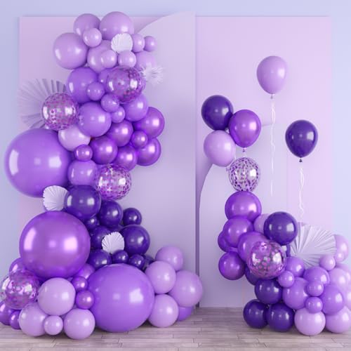 Lila Luftballons Set 125 Stück - Girlande Tiefe lila, pastellviolett, metallisch lila mit Glitzerballons + Kette und Klebepunkten für Geburtstag, Hochzeit, Baby Shower Partydekor - Grohnsonnne ™ von Grünsonne