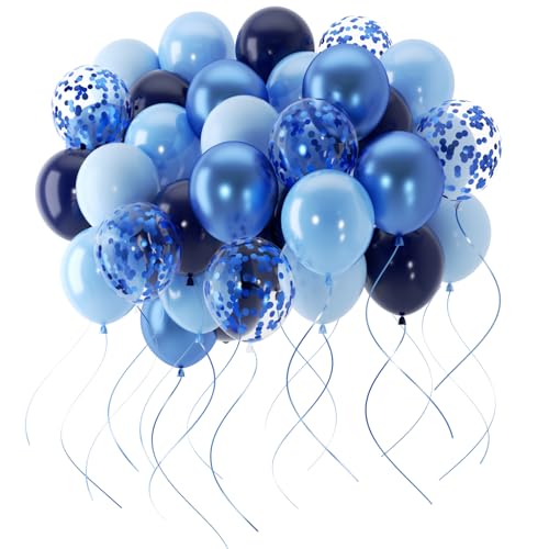 Luftballons Blau 60 Stück 12 zoll (30 cm) - Navy Babyblau Hellblau & Metallic-Chrom mit Konfetti Ballons Set für Jungengeburtstag Babyshower Hochzeit Jugendweihe & Partydeko - Grünsonne™ von Grünsonne