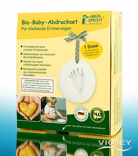 Gruenspecht Bio-Baby-Abdruckset, Abdruckmasse aus BIO- Kartoffelstärke, Baby-Hand- oder Fußabdrucks inklusive Zubehör + Geschenk von Gruenspecht