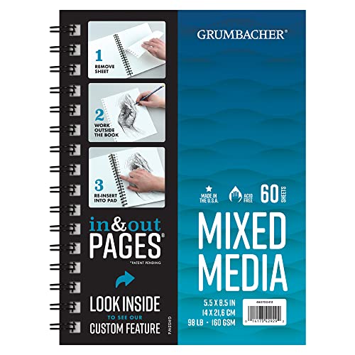 Grumbacher 14 x 21,6 cm Mixed Media Paper Pad mit In- und Out-Seiten, 44,5 kg. / 160 g/m², seitliche Drahtbindung, 60 weiße Blatt/Block, je 1 Stück von Grumbacher