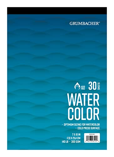 Grumbacher 17,8 x 25,4 cm Kaltpresse-Aquarellpapier, 63,5 kg. / 300 g/m², Bandgebunden, 30 Blatt/Block, je 1 Stück von Grumbacher