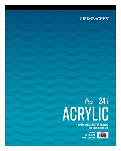 Grumbacher 27,9 x 35,6 cm Acryl-Band-Papierblock, 63,5 kg. / 300 g/m², 24 weiße Blätter/Block, je 1 Stück (460801314) von Grumbacher