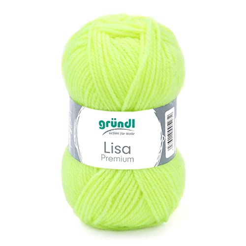 Gründl Wolle Lisa Premium Uni Garn, 100% Polyacryl, Neongelb, 1 x 50g, 50 von Gründl