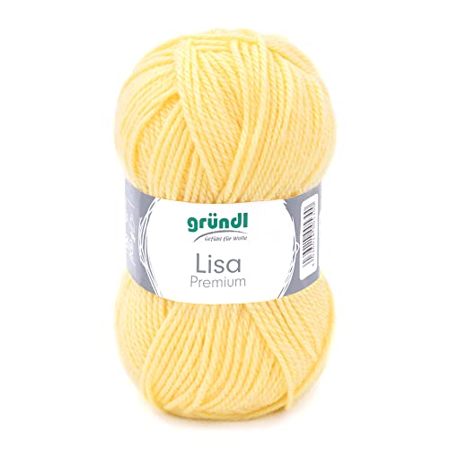 Gründl Wolle Lisa Premium Uni Strick-& Häkelgarn, 100% Polyacryl, Pastellgelb, 1 x 50g, 50 von Gründl