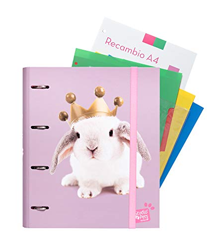 Erik Ringbuch A4 - Studio Pets Rabbits - Ordner Set mit Trennblättern, Lila Hund von Grupo Erik Editores