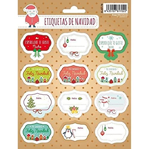 Grupo Erik Editores Weihnachten Etikette mit Motiven auf Spanisch – Weinacht Deko - Etiketten 8x4 cm von Grupo Erik Editores