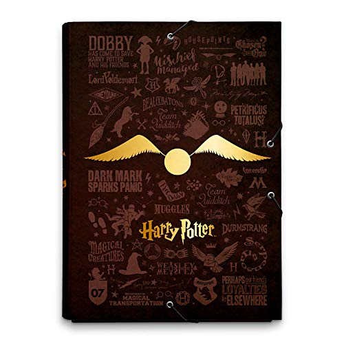 Grupo Erik Mappe A4 Quidditsch Goldene Schnatz - Eckspannmappe Harry Potter - Heftmapppe A4 Jungen und Mädchen - Sammelmappe DIN A4 mit Gummizug - Ordner - Harry Potter Fanartikel für die Schule von Grupo Erik