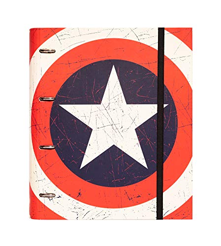 Grupo Erik Ringordner - Ordner A4 Premium mit Schild von Captain America - Marvel - Aktenordner 4 Ringe - Ringbuch DIN A4 - Ordner - Marvel Fanartikel für die Schule, die Ausbildung oder das Studium von Grupo Erik