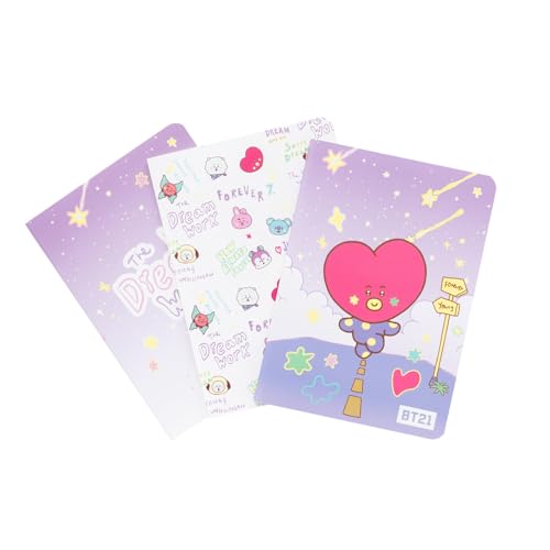 Grupo Erik 3er Pack BT21 The Journey Tata Notizbücher A6 - Notizbuch klein - 1 Notizbuch Liniert, 1 Dotted und 1 Blanko - Notizblock Tagebuch Heft A6 - Kawaii Schulsachen Geschenke von Grupo Erik