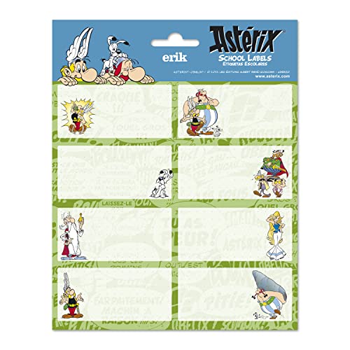 Grupo Erik Aufkleber, Asterix und Obelix Etiketten mit einer Größe von 8x4 cm und Illustrationen mit den Hauptfiguren, Etiketten zum Beschriften, 16 Klebeetiketten Set, único von Grupo Erik