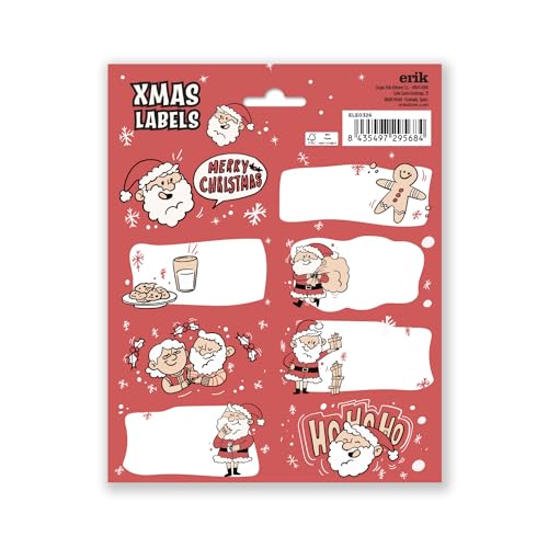 Grupo Erik Aufkleber Etiketten Chsritmas Ho Ho Ho mit einer Größe von 8x4 cm und Illustrationen mit den Hauptfiguren, Etiketten zum Beschriften, 16 Klebeetiketten Set von Grupo Erik