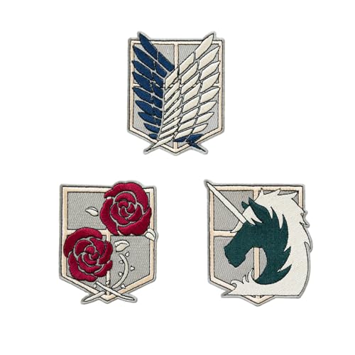 Grupo Erik Patches zum Aufbügeln Bügelbilder für Textilien Attack on Titan Set 3 Bügelflicken Aufnäher Erwachsene und Kinder Manga Attack on Titan Merch von Grupo Erik