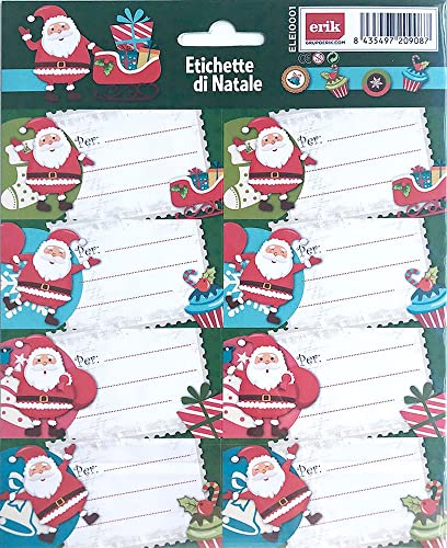 Grupo Erik: Weihnachts-Etiketten, selbstklebend, Weihnachtsmann | 16 Stück Aufkleber für Weihnachten auf Italienisch, als Geschenkanhänger für Geschenke oder Weihnachtsgeschenke von Grupo Erik