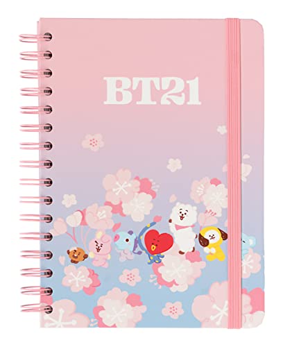 Grupo Erik Bullet Journal Dotted A5 BT21 Cherry Blossom - Hard Cover Notizblock A5 Ringbuch Notizbuch A5 Dotted Tagebuch mit Ringbindung offizieller BT21 Merch von Grupo Erik