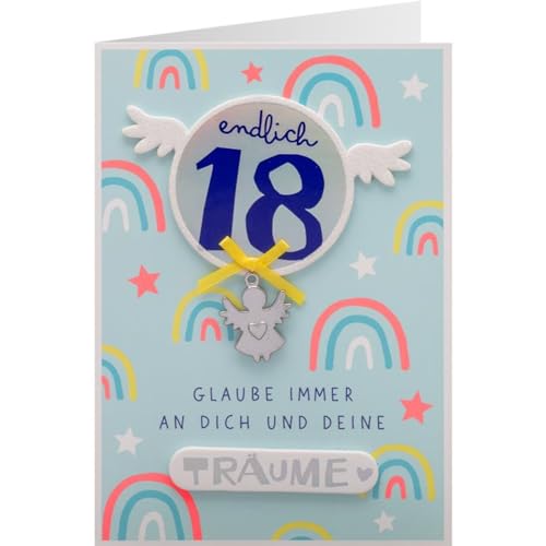 Gruss und Co Sheepworld, 90989 - Klappkarte, Schutzengel, Nr. 47, Geburtstag, Endlich 18, mit Umschlag, blau Gruss und Co Sheepworld, 90989 - Klappkarte, Schutzengel, Nr. 47, Geburtstag, Endlich 18, mit Umschlag, blau von Gruss und Co