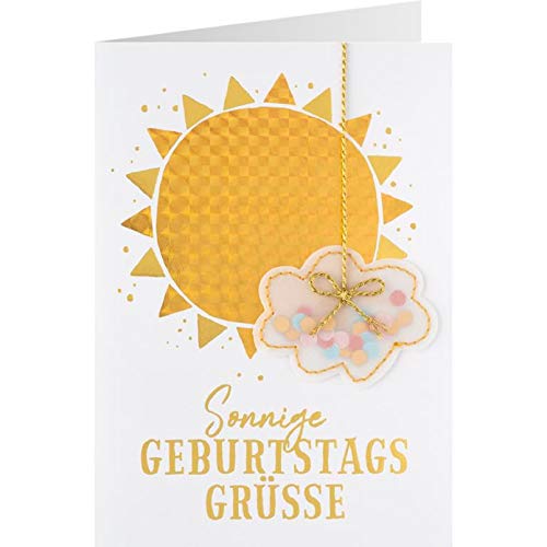 Sheepworld, Gruss & Co - 90887 - Klappkarte, Sonne, Mond und Sterne, Nr. 01, Geburtstag, Sonnige Geburtstagsgrüsse, mit Umschlag, weiß, 16,5cm x 11,5cm von Gruss und Co