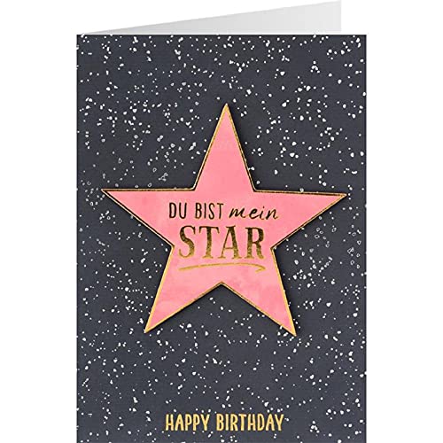 Sheepworld, Gruss & Co - 90894 - Klappkarte, Sonne, Mond und Sterne, Nr. 08, Geburtstag, Du bist mein Star Happy Birthday, mit Umschlag, grau, 16,5cm x 11,5cm von Gruss und Co