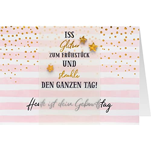 Sheepworld, Gruss & Co - 90900 - Klappkarte, Sonne, Mond und Sterne, Nr. 14, Geburtstag, Iss Glitzer zum Frühstück und strahle den ganzen Tag!, mit Umschlag, pink, 16,5cm x 11,5cm Sheepworld, Gruss & Co - 90900 - Klappkarte, Sonne, Mond und Sterne, Nr. 14, Geburtstag, Iss Glitzer zum Frühstück und strahle den ganzen Tag!, mit Umschlag, pink, 16,5cm x 11,5cm von Gruss und Co