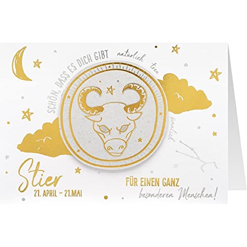 Sheepworld, Gruss & Co - 90913 - Klappkarte, Sonne, Mond und Sterne, Nr. 27, Freundschaft / Geburtstag, Sternzeichen Stier, Schön, dass es dich gibt, mit Umschlag, weiß, 16,5cm x 11,5cm Sheepworld, Gruss & Co - 90913 - Klappkarte, Sonne, Mond und Sterne, Nr. 27, Freundschaft / Geburtstag, Sternzeichen Stier, Schön, dass es dich gibt, mit Umschlag, weiß, 16,5cm x 11,5cm von Gruss und Co
