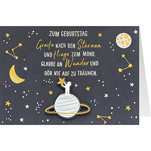 Sheepworld, Gruss & Co - 90922 - Klappkarte, Sonne, Mond und Sterne, Nr. 36, Geburtstag, Zum Geburtstag Greife nach den Sternen ..., mit Umschlag, grau, 16,5cm x 11,5cm von Gruss und Co