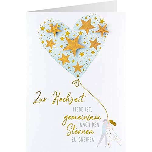 Sheepworld, Gruss & Co - 90924 - Klappkarte, Sonne, Mond und Sterne, Nr. 38, Hochzeit, Zur Hochzeit Liebe ist gemeinsam nach den Sternen zu greifen., mit Umschlag, weiß, 16,5cm x 11,5cm von Gruss und Co