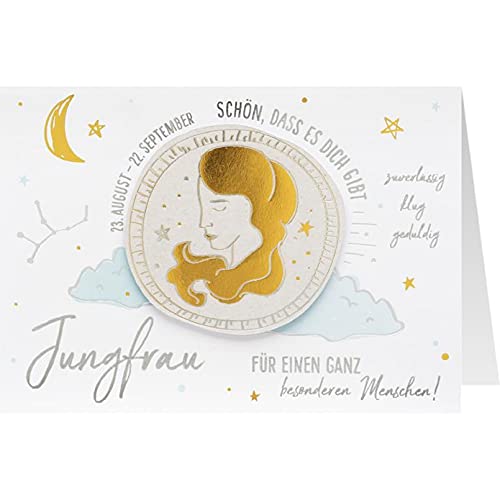 Sheepworld, Gruss & Co - 90931 - Klappkarte, Sonne, Mond und Sterne, Nr. 45, Freundschaft / Geburtstag, Sternzeichen Jungfrau, Schön, dass es dich gibt, mit Umschlag, weiß, 16,5cm x 11,5cm Sheepworld, Gruss & Co - 90931 - Klappkarte, Sonne, Mond und Sterne, Nr. 45, Freundschaft / Geburtstag, Sternzeichen Jungfrau, Schön, dass es dich gibt, mit Umschlag, weiß, 16,5cm x 11,5cm von Gruss und Co
